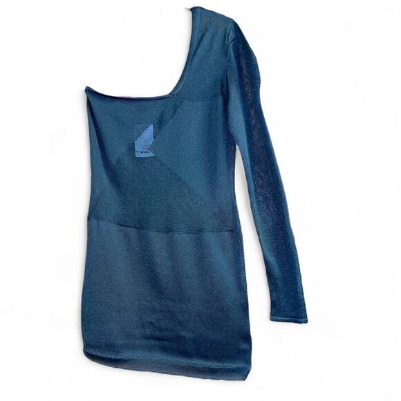 Gauge81 Black Mesh Sheer Cocktail One Shoulder Mini Dress size Medium - Picture 2 of 12